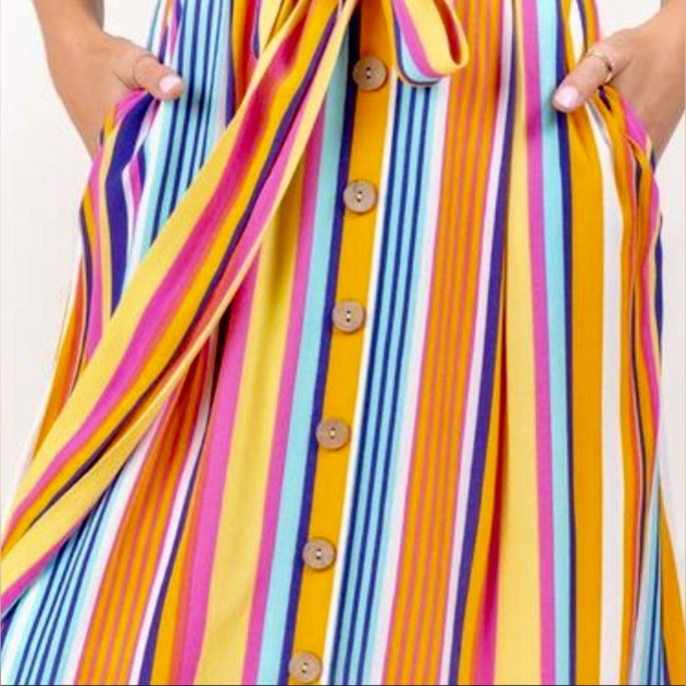 Maxi Dress Francesca's Harper Heritage Striped V-neck Colorful Festival Dress - Picture 7 of 17
